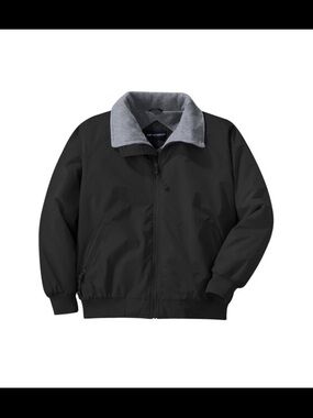 Port Authority Black Bomber Jacket with Gray Sherpa Collar